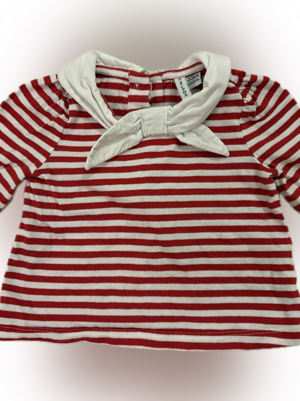 Janie and Jack Red and White Striped Sailor Top with Tie Collar 3/4 sleeve